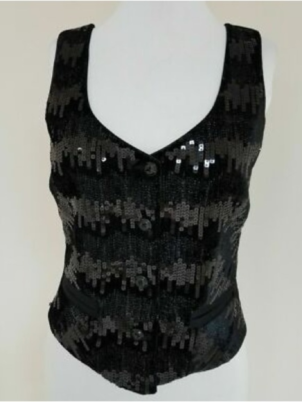 Diane Von Furstenberg Black Sequin V-Neck Women's Vest